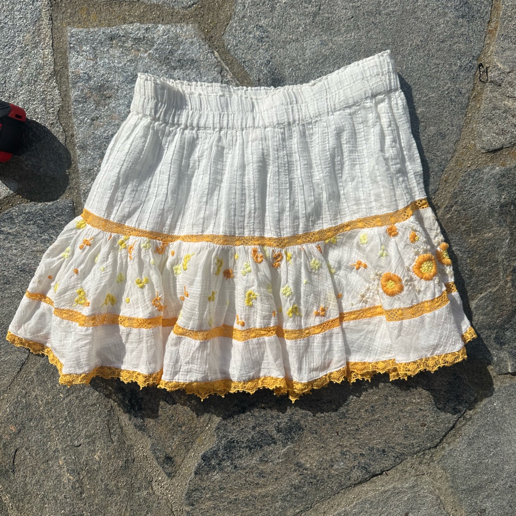 Loveshackfancy White And Yellow Bubble Mini Skirt Never Worn